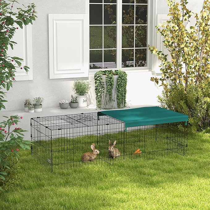 PawHut Metal Chicken Coop, 73" x 30" x 20" Chicken Run Pen for Yard with Cover, Portable Catio Poultry Cage Indoor Outdoor Backyard, Cat Cage for Rabbit, Duck, Hen, Small Animal, Chinchillas, Green