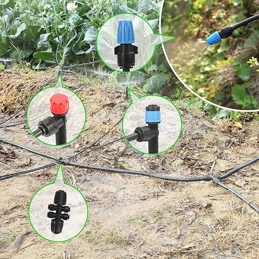 177FT Drip Irrigation Kit – 2026 New Quick-Connect Micro Irrigation System with 46FT 1/2'' Tubing, Locking Nozzle Emitters, Adjustable Misting Sprayers for Gardens, Lawns, Raised Beds and Greenhouses