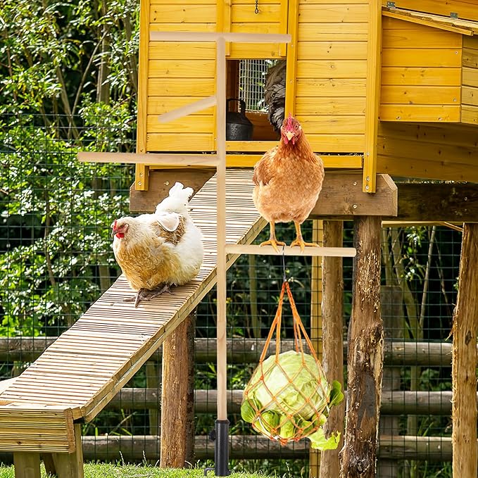 Extra Large 48.5" Chicken Perch Toy for Coop with Feeding Net & Metal Tripod, Roosting Bar for Chicken Coop Toys, Poultry Playground Stand for Birds Lovebirds Cockatiels and Multiple Poultry
