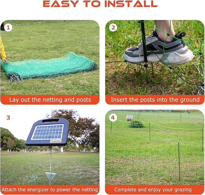 Electric Fence Net/Double Pointed Sheep Netting Fence with 3' Height x 164' Length, Green