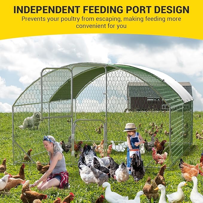 Large Metal Chicken Coop, Walk-In Poultry Cage, Chicken Run Pen House With Reinforcement & Waterproof & Anti-Ultraviolet Cover Chicken Coop Run With Double Lockable Doors for Outdoor 9.8 x 13.1X 6.6ft