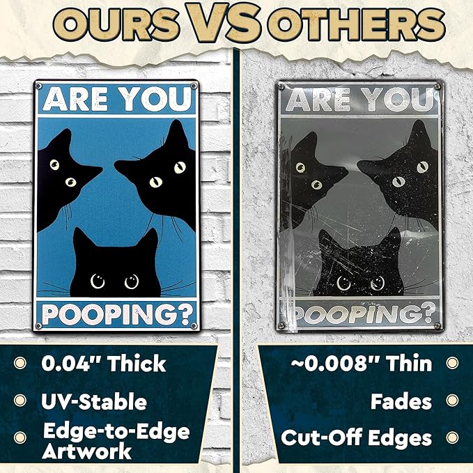 Are You Pooping Sign - Funny Cat Bathroom Sign with Anti-Rust Coating 12 x 8 Inch - Black Cat Decor for Home, Metal Wall Plaque for Toilet Decor, Cat Wall Art – Humorous Farmhouse Funny Bathroom Art