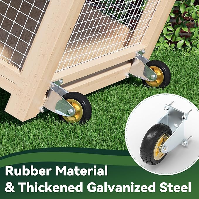 Flehomo Chicken Coop Wheels Kit, 2 Pack 4" Caster Wheels and A Lifting Handle for Easy Movement, Chicken Tractor Wheel Kit for Portable Chicken Coop Accessories Replacement or DIY