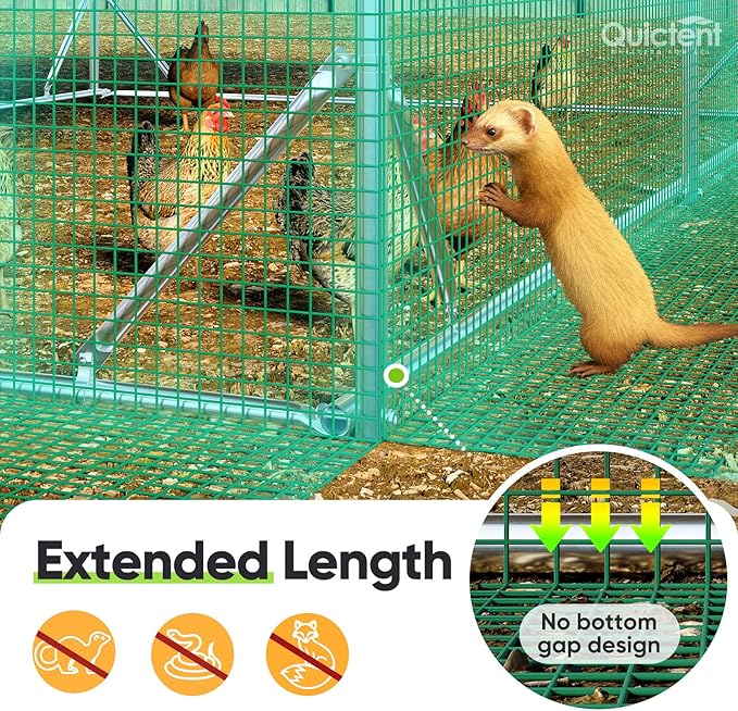 Quictent Large Metal Chicken Coop Run for 20+ Poultry with Climbing Perch, Side Hardware Cloth & Cover, Advanced Series Outdoor Walk-in Cage Hen Duck Rabbit Dog Pen Yard Farm House, 12x9x6.6FT