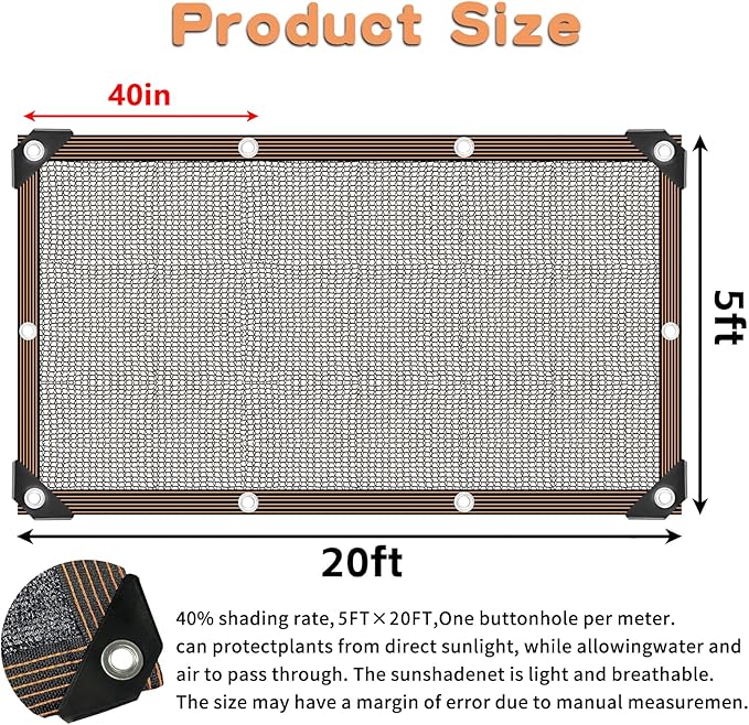 Shade Cloth for Plants Greenhouse, 40-50% Sunblock Shade Sails -for Outdoor Garden Pergola Patio Lawn Plant Sun Protection Cloths for Kennel Chicken Coop Easier to Hang Net Cover