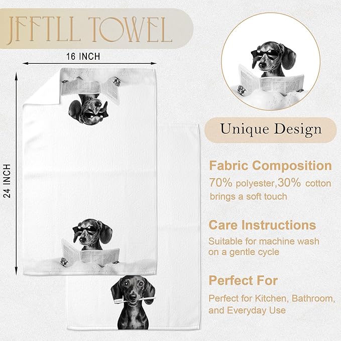 Funny Dachshund Bathroom Hand Towels, Weiner Dog Gifts for Women, Black and White Cute Dachshund Hand Towels for Bathroom Washroom Restroom Decor, 16x24 Inch, Set of 2（Upgraded Fabric）