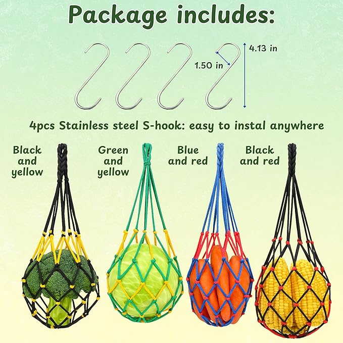 4PCS Chicken Vegetable Hanging Feeder Treat Holder, Chicken Treat Holder, Hanging Chickens Feeder Bags, Food Net Poultry Feeding Toy, Chickens Coop Accessories (4 Bags)