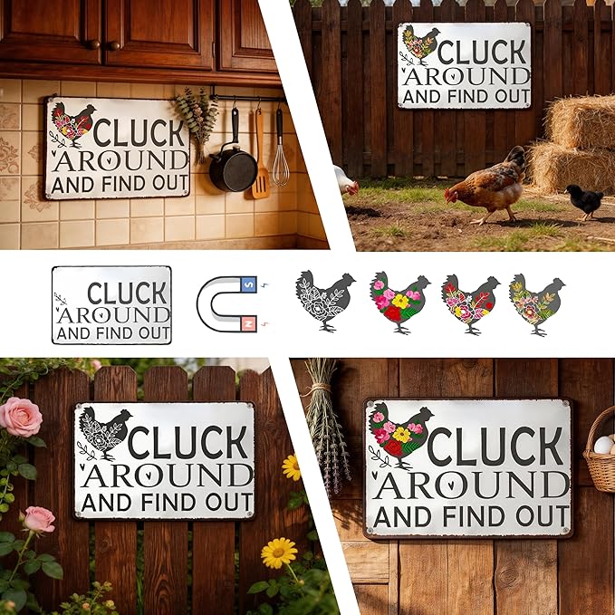 Funny DIY Magnetic Attraction Design,Vintage Chicken Decor Metal Sign, Funny Farmhouse Kitchen Wall Art, Unique Home Decor Gifts for Women, Farmhouse Style Enthusiasts, Retro Chicken Coop Accessories,8*12 Inch (Light Grey)