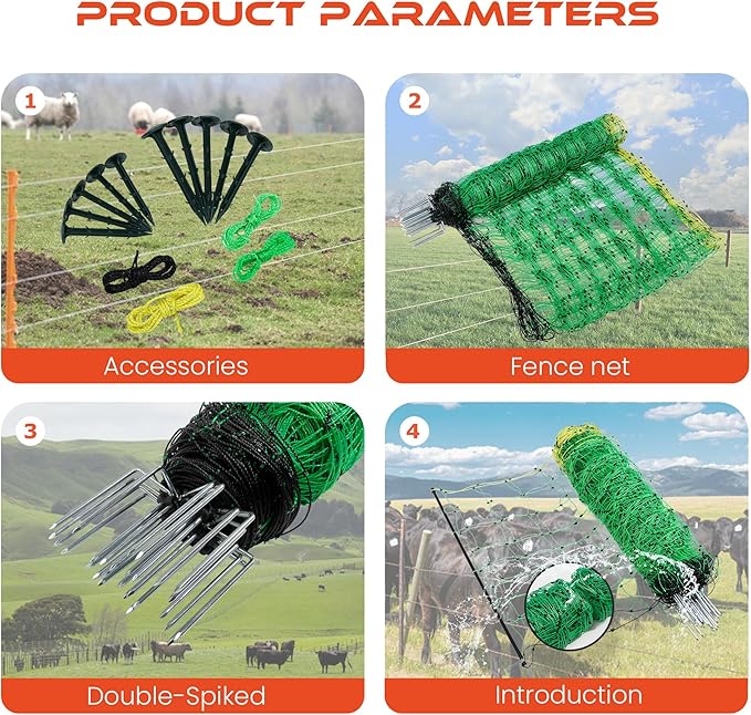 Electric Fence Net/Double Pointed Sheep Netting Fence with 3' Height x 164' Length, Green