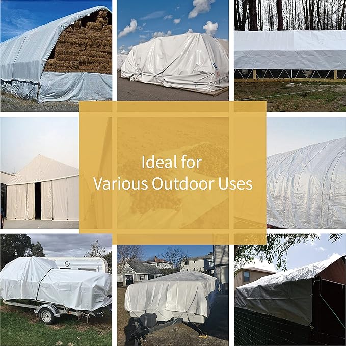 GUARD SHIELD Heavy Duty Tarp 6x8 Feet White Multi Purpose Thick Waterproof Poly Tarp Cover 10mil