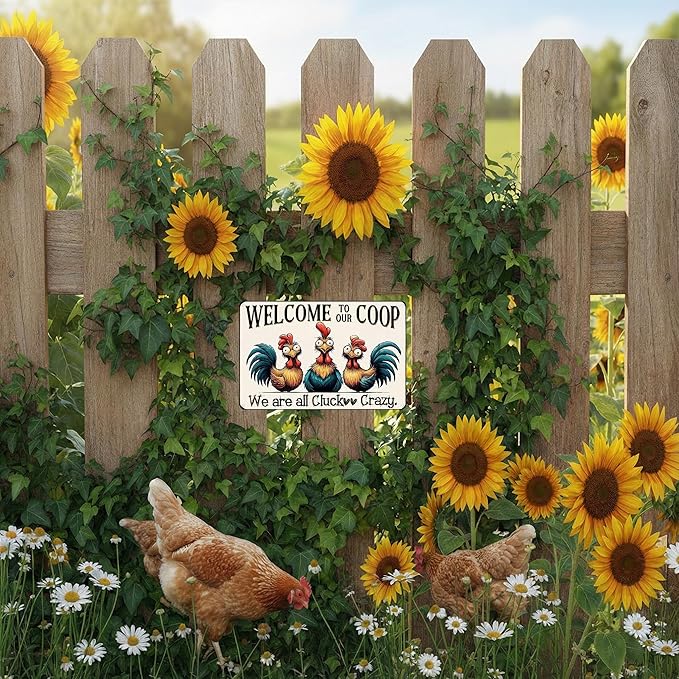 Funnysign Chicken Gifts Vintage Chicken Welcome To Our Coop Tin Sign for Chicken-Coop Farm Kitchen Garden Yard Decor 8x12 inch (3907)