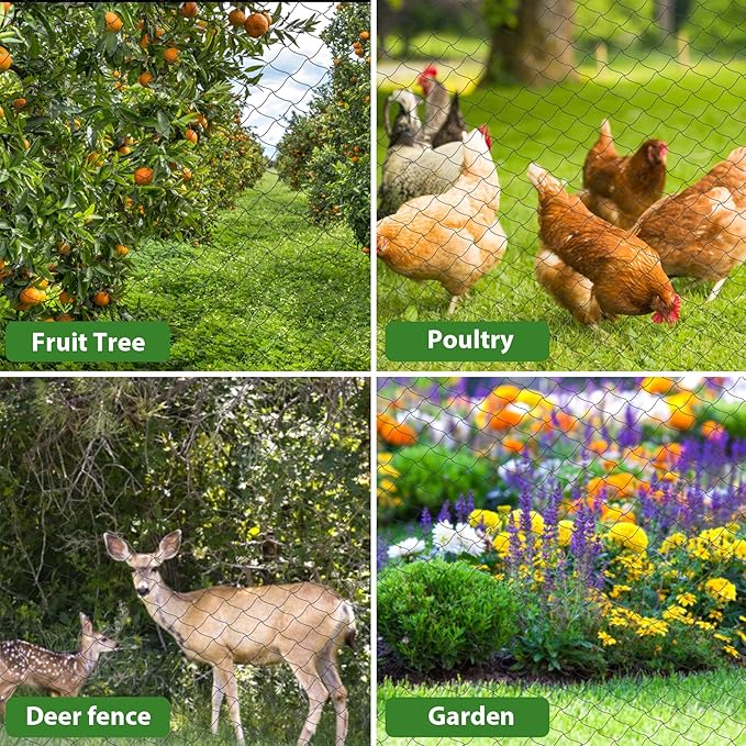 Unves Bird Netting 25' x 50' with 2.4" Square Mesh Bird Net for Chicken Coop, Heavy Duty Nylon Poultry Netting for Garden Protect Fruit Trees, Vegetables and Plants Against Birds, Deer