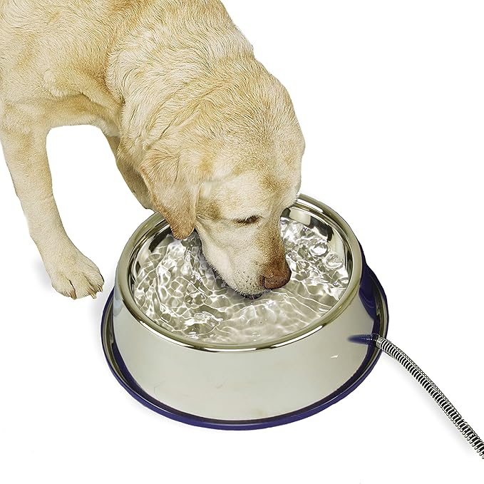 K&H Pet Products Thermal-Bowl Heated Water Bowl for Cats & Dogs Outside, Safety Listed Outdoor Heated Dog Dish for Pets, Automatic No Freeze, Anti Chew Cord - 102 Ounces Stainless 25W