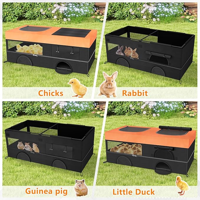 64" Large Chicken Brooder, Brooder Box for Chicks with Zipper Doors, Removable Waterproof Roof & Bottom for Easy Cleaning, Chick Starter Kit Cage, Small Animal Playpen for Duck Kitten Puppy Rabbit