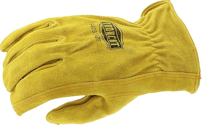 Ironcat Premium Grade Split Cowhide Leather Drivers Glove, Keystone Thumb, Slip-On, Brown