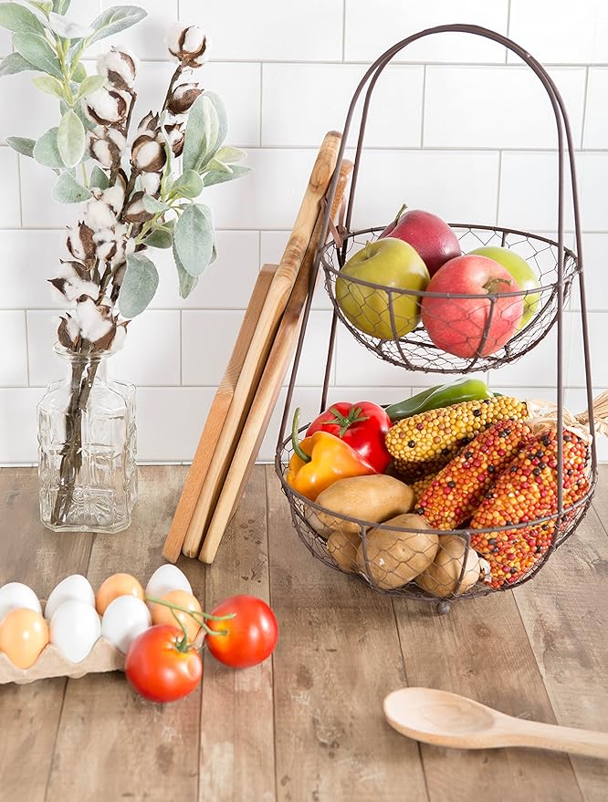 DII Metal Kitchen Storage Collection Farmhouse Stand 2-Tier Fruit Basket, Antique White