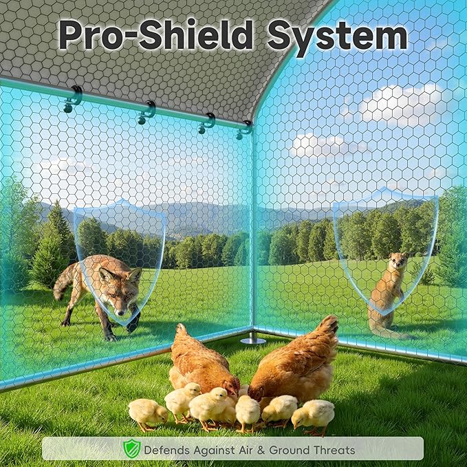 Large Metal Chicken Coop with Roosting Perch Walk-in Poultry Cage Chicken Run Duck House Chicken Pen Dome Shaped Coop with Waterproof Cover for Outdoor Backyard Farm Use(10' L x 13.2' W x 6.4' H)