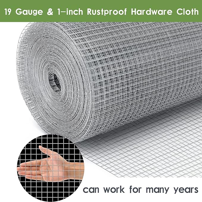 Tongmo 48" x 100' Hardware Cloth, 1inch Mesh Galvanized Chicken Wire Fence, 19 Gauge Welded Wire Roll,Garden Fence, Poultry Netting for Rabbit/Duck/Chicken Coop