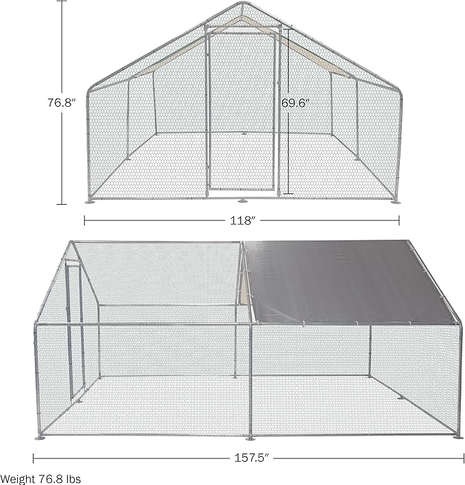 Chicken Coop - Large 13x9x6-Foot Chicken Run with Waterproof Cover and Lockable Door - Metal Chicken Coop for Ducks, Geese, or Rabbits by Pure Garden