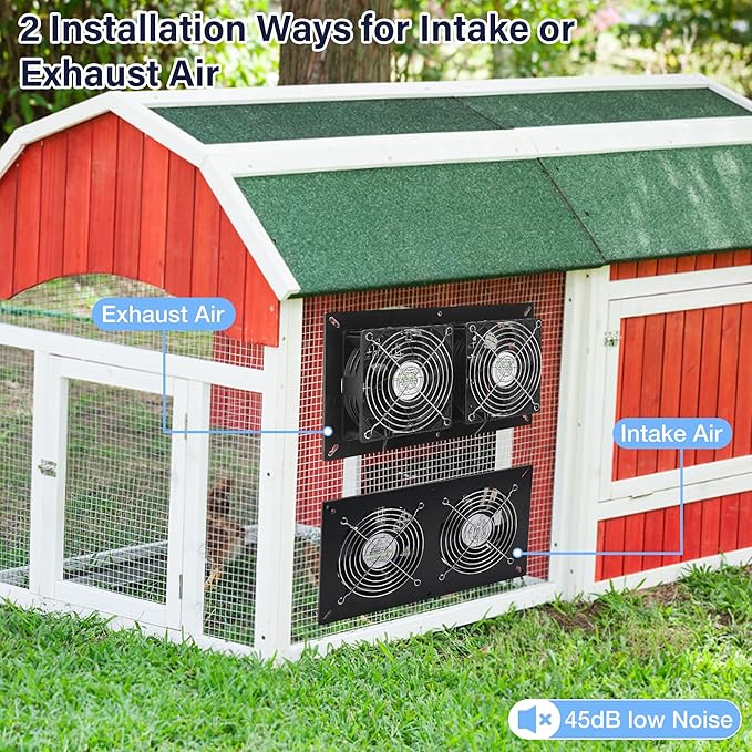Solar 2 Fan Kit, Waterproofed Solar Powered Fans for Outdoor Chicken Coop, Greenhouse & Shed Intake or Exhaust Air