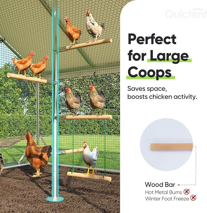 Quictent Metal Chicken Perch for Chicken Coop, Natural Wood Roosting Bar for Walk-in Run, Poultry Climbing Ladder Activity Gym Toy (Slanted Ladder)