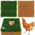 Jollidecor 6 PCS Nesting Pads for Chicken Coop-12''x12'', Washable Artificial Grass Box Liners for Laying Eggs, Green and Light Brown Chicken Bedding for Nesting Box, Pets, Garden Indoor Outdoor