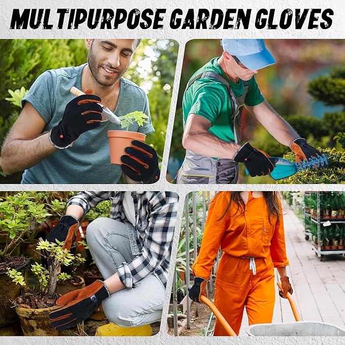 HLDD HANDLANDY 2 Pairs Leather Work Gloves for Men & Women, Reinforced Durable Palm for Welding, Farm, Gardening, Driving