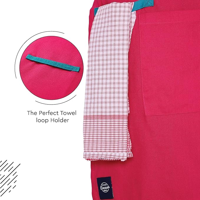 Encasa XO Adjustable Kitchen Cotton Apron With Pockets & Towel Holder Of Size 27x33 in (Hot Pink) for Men & Women Chefs For Cooking & Baking in Home, Restaurants & Barbeque