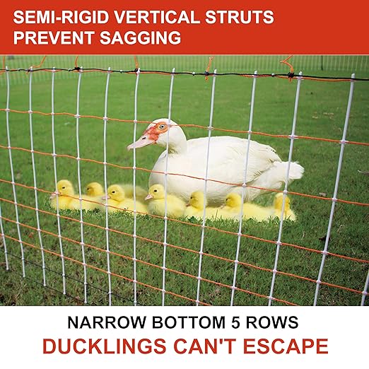 Electric Premium Poultry Netting Fence 59”H x 98.5’L - Versatile Portable Electric Fencing for Flying Chicken Sheep Goats Deer Hogs Dogs, Used in Backyards Homesteaders Farms and Ranches, PK2