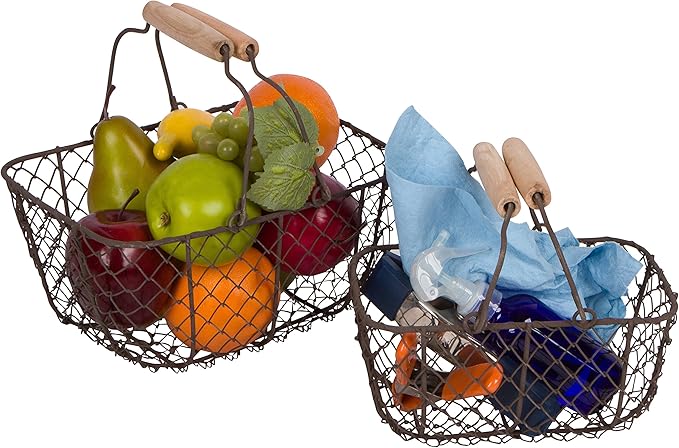 Trademark Innovations Wire Nesting Egg Baskets with Wooden Handles - Vintage Style (Set of 2)