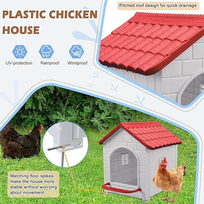 Nesting Boxes for Chicken, Plastic Single Compartment Chicken Nesting Box for Laying Eggs for Hens, Ducks and Poultry - Red