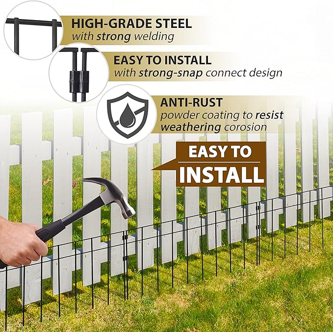 15 Pack - 17"x12" Animal Barrier Fence, 21Ft(L) No Dig Fence for Dogs with Strong Snap Connect, 4 Gauge Black Powder Coated Steel, Dog Rabbits Fence Barrier for Outdoor Landscaped Yard