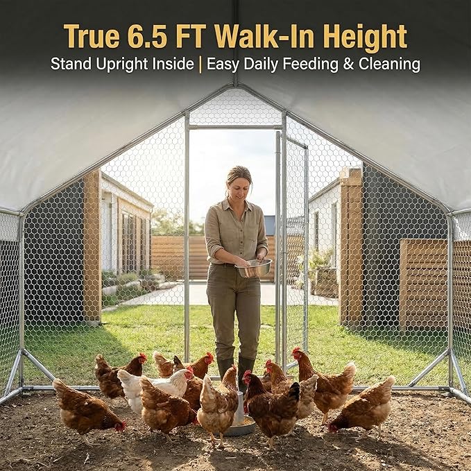 Chicken Coop 9.8x6.5x6.5ft Large Metal Chicken Run for 6/10 Chickens Poultry Cage with Waterproof Cover for Duck Walk-in Chicken Pen for Yard