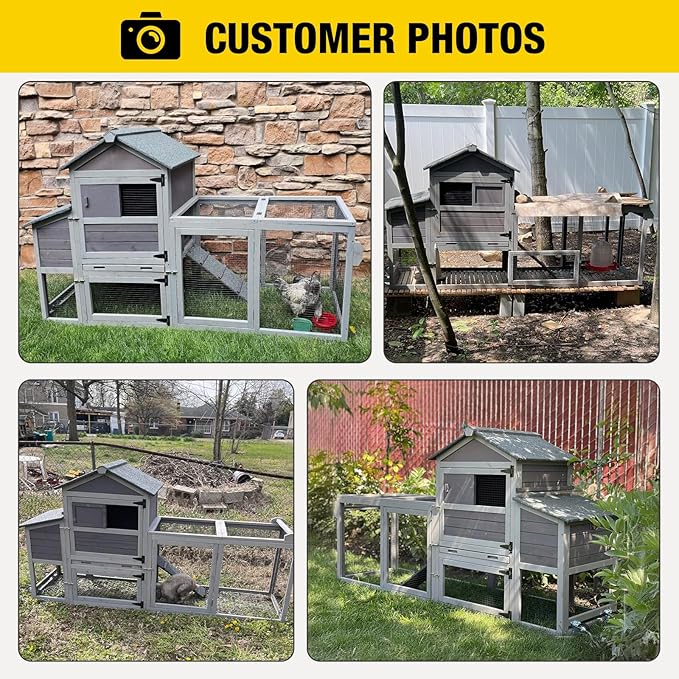 Aivituvin Large Chicken Coop with Wheels, Outdoor Hen House Mobile Poultry Cage with Run, Weatherproof Asphalt Roof, Sectionable Nesting Box, Leakproof Pull-Out Tray for 4-6 Chickens - Grey