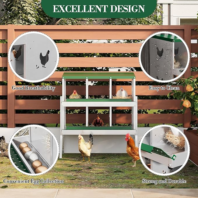 Chicken Nesting Box,6 Compartments Galvanized Steel Metal Chicken Laying Box with Roll Out Egg Collection,Wall Mount Chicken Nesting Boxes,Easy Egg Collection, Hen Roosting Boxes