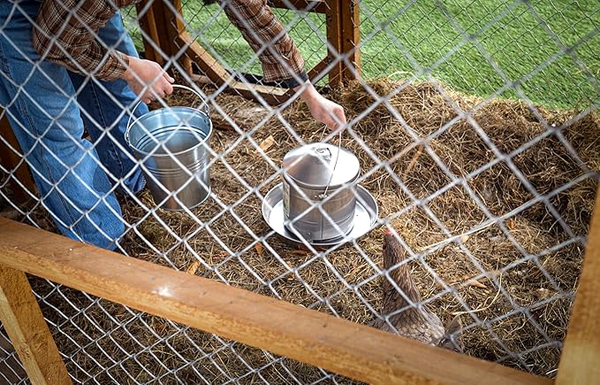 Plexon 17.6 Lb Stainless Steel Hanging Chicken Feeder no Waste Food-Grade Large - Turkey Duck Poultry Feeder for Chicken Metal - Heavy Duty Reliable Long-Lasting with Handle