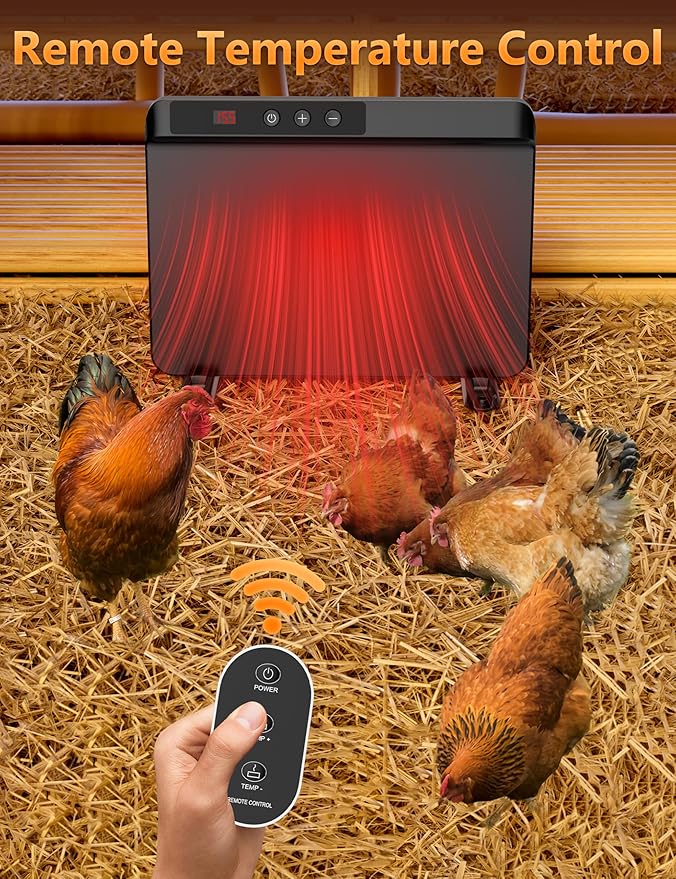 TIMEBAL Chicken Coop Heater with Adjustable Temperature Remote Control, 200 Watts Radiant Heat Flat Panel Heaters for Winter Heating，Energy Efficient Warmer for Chick Poultry Animals, Black