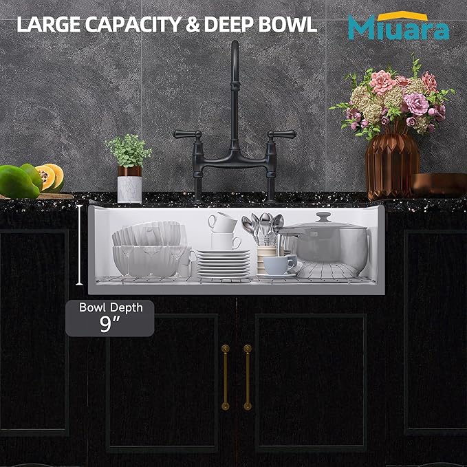 Farmhouse Sink 27 Inch - Small Apron Front Undermount Kitchen Sink Reversible 27"x18"x10", Farm House Style Single Bowl, Heavy Duty Solid Fireclay, White, for Kitchen & Laundry & Small Space