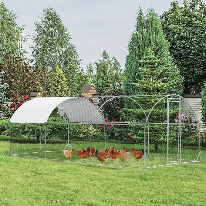 Giantex 19ft Metal Chicken Coop, Galvanized Walk-in Chicken Run with Waterproof PE Cover, Dome Shaped Poultry Cage Hen Run House Rabbits Habitat Cage for Backyard Farm Outdoor (19 x 9.2 ft, Dome)