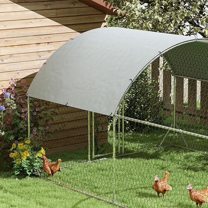 PawHut Large Chicken Coop Metal Chicken Run w/Waterproof and Anti-UV Cover, 2 Lockable Doors, Dome Shaped Walk in Hen House for 30-40 Hens, Ducks, Poultry, Outdoor Yard Farm Use, 9.2' x 31.2' x 6.5'