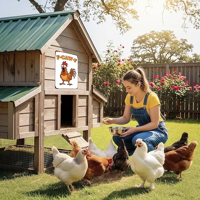 Funnysign Chicken Gifts Vintage Chicken F-CAW-F Tin Sign for Chicken-Coop Farm Kitchen Garden Yard Decor 8x12 inch (3918)