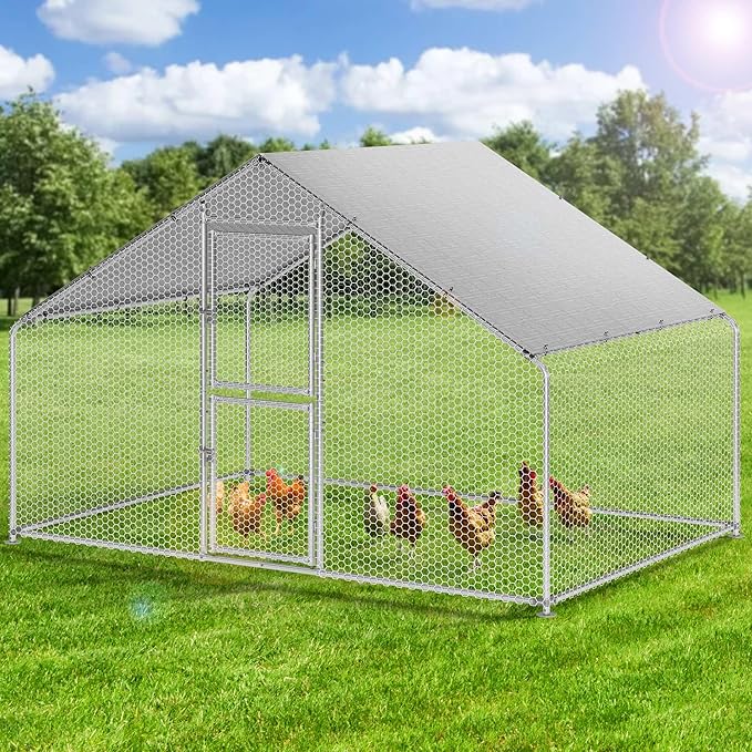 YITAHOME Large Chicken Coops for 6/10 Chickens, Metal Chicken Run Chicken House, Poultry Cage with Waterproof Cover for Goose Rabbits Ducks, Chicken Runs for Yard Outdoor(6.6 x 9.8 x 6.4 ft)