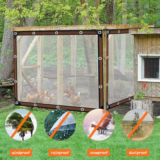ZYP 4x6ft Heavy Duty Clear Waterproof Tarps Outdoor Garden Rainproof Covering,Clear Vinyl Tarp with Grommets,Transparent Waterproof Tarpaulin for Covering Henhouse Porch Canopy Plant Camping