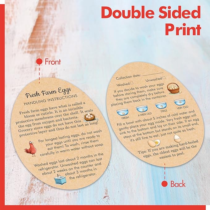 200 PCS Egg Handling Instruction Cards, Double-sided Printing Egg Carton Stamp Bulk Labels with Washed/Unwashed Fresh Eggs Care Accessories Card Label for Basket Farm Business Accessories (3.5 x 2.7”)