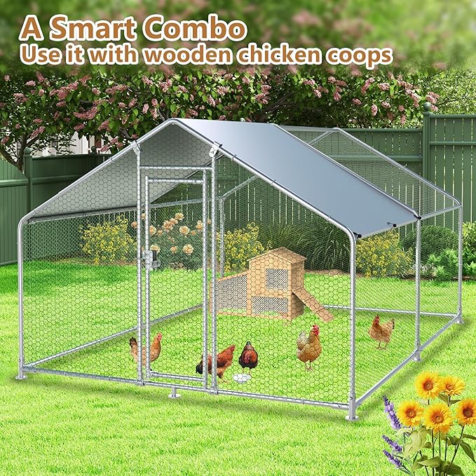 Large Metal Chicken Coop 12.8x9.84x6.6ft Chicken Runs for Yard with Cover, Walk in Chicken Coops for 10 Chickens, Heavy Duty Chicken Run Lockable Chicken Pen Outdoor Poultry Cage