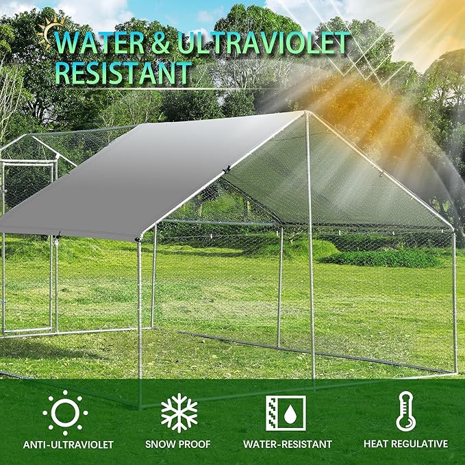 Betterhood Large Metal Chicken Coop Upgrade Tri-Supporting Wire Mesh Chicken Run,Chicken Pen with Water-Resident and Anti-UV Cover,Duck Rabbit House Outdoor(10’ W x 13’ L x 6.5’ H)