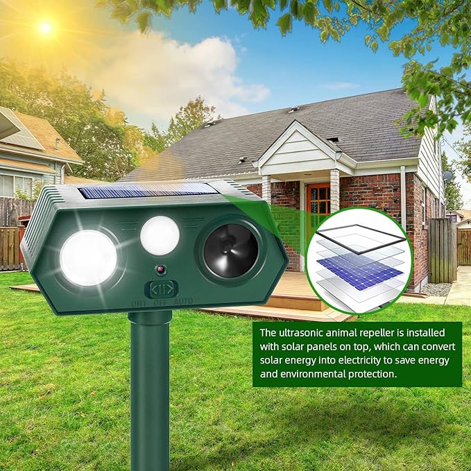 2026 Solar Sonic Racoon Fortress Pro Outdoor Cat Repellent, Ultrasonic Deer Repellent Devices Animal Repeller Squirrel Rabbit Deterrent with Motion Sensor&Light to Scare Dog Out of Garden Yard Farm(4)