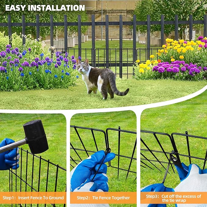 KYATE Garden Fence Animal Barrier, 14 Panels No Dig Fence 20ft(L) x13in(H), Rustproof Metal Defense Border, Dogs Rabbits Blocker Fence for Outdoor Yard & Patio
