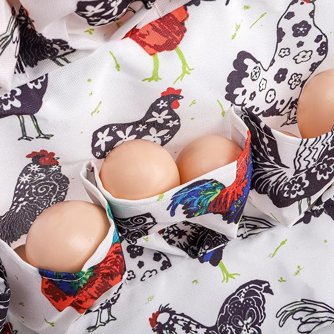 AVLA Chicken Egg Collecting Apron, 12 Deep Pockets Egg Gathering Holding Aprons, Farmhouse Egg Carrier Apron for Hens, Duck, Goose Eggs, Women, Adults, Housewives