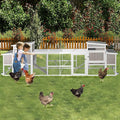 PetsCosset 157.4"L Chicken Coop with Wheels, Large Wooden Chicken House with Run, Backyard Hen House Poultry Cage for 2-6 Chickens Rabbit and Small Animal, Nesting Box, Tray, 6 Perches, Set of 2, Grey